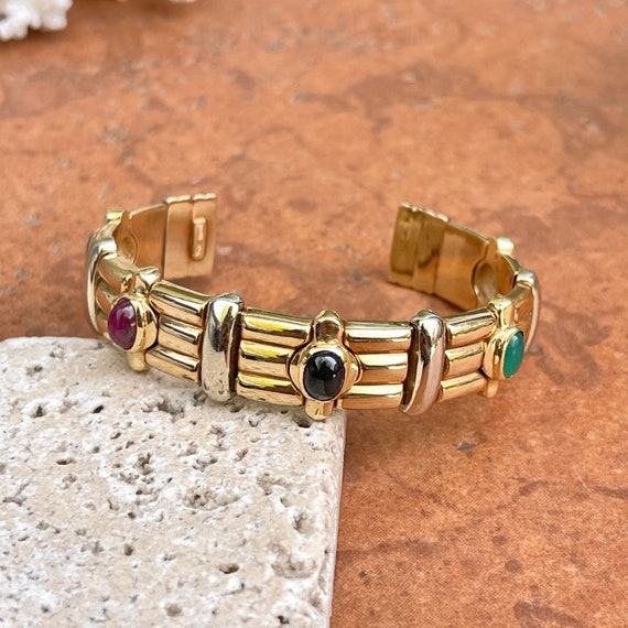 14k Gold Gemstone Open Cuff Bangle Bracelets 14k Gold Gemstone Open Cuff Bangle Bracelets