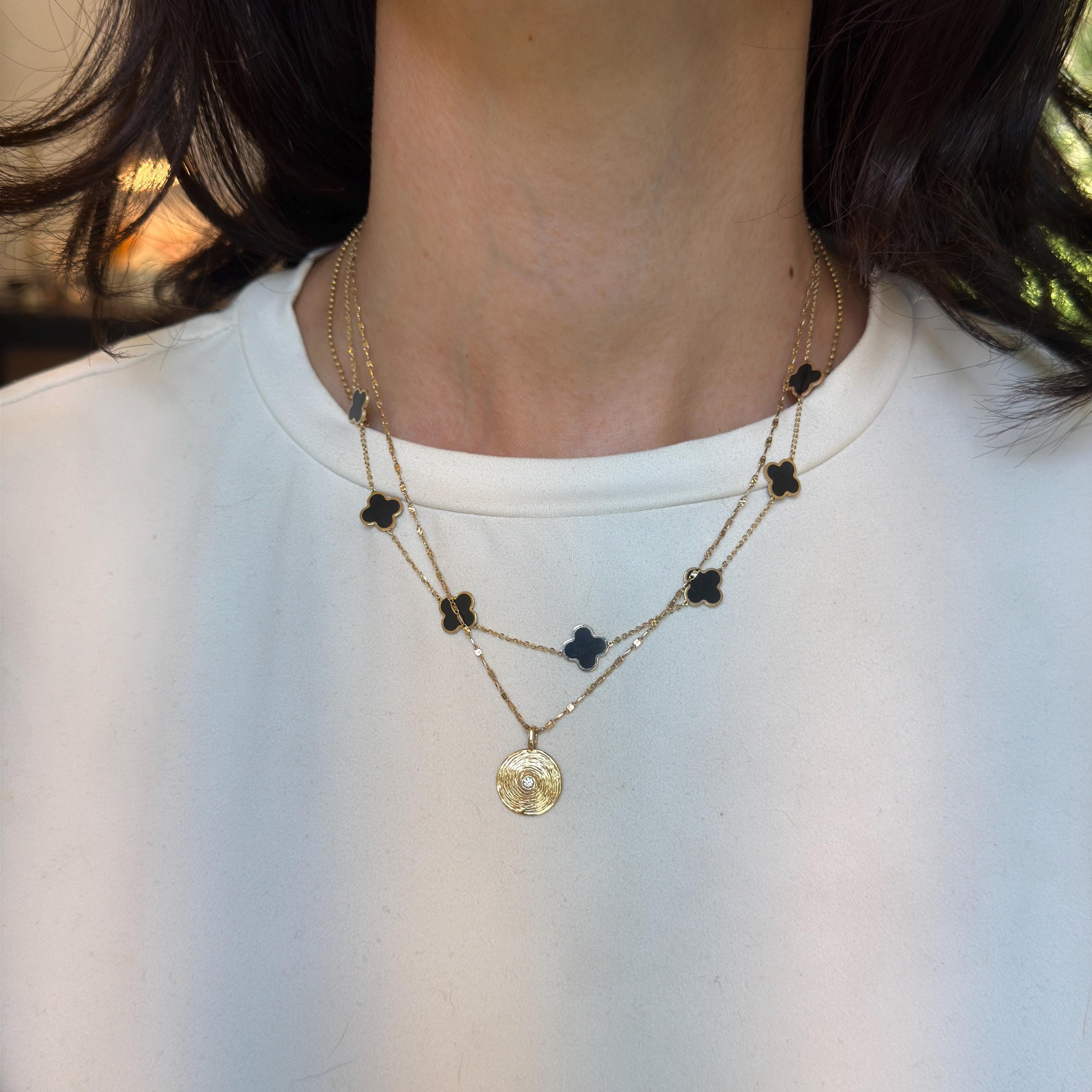 14KTイエローゴールド 10mm ブラックオニキス クローバーステーション