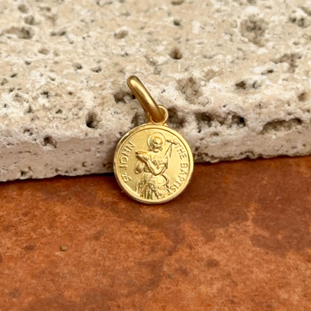 14KT Yellow Gold St John the Baptist Medal Pendant Charm 10mm Matte ...