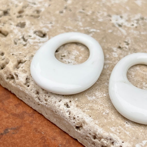 Estate Genuine White Onyx Oval Hooplet Disc Earri… - image 3