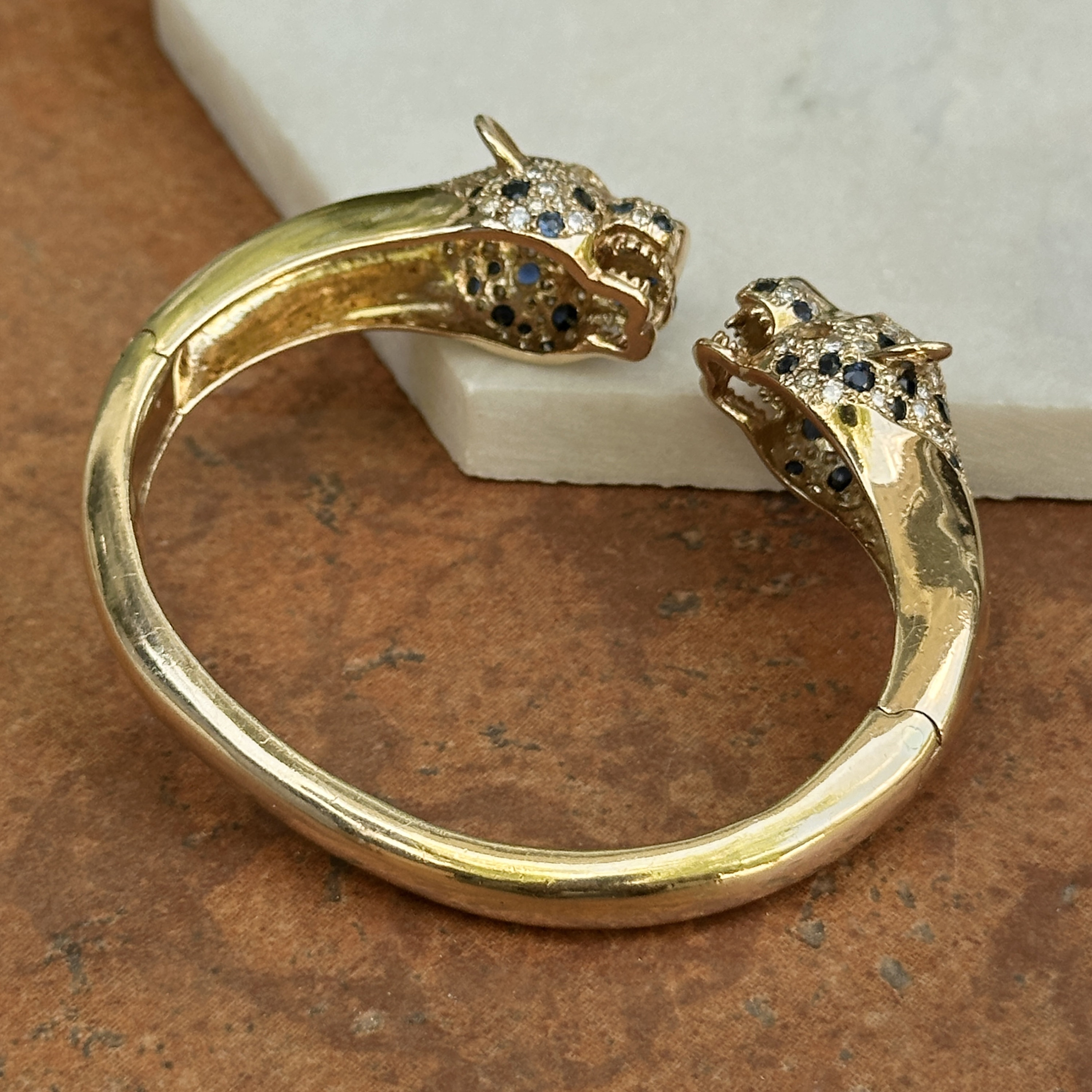 ヴィンテージ 14KT イエローゴールド ダブルパンサーヘッド パヴェ