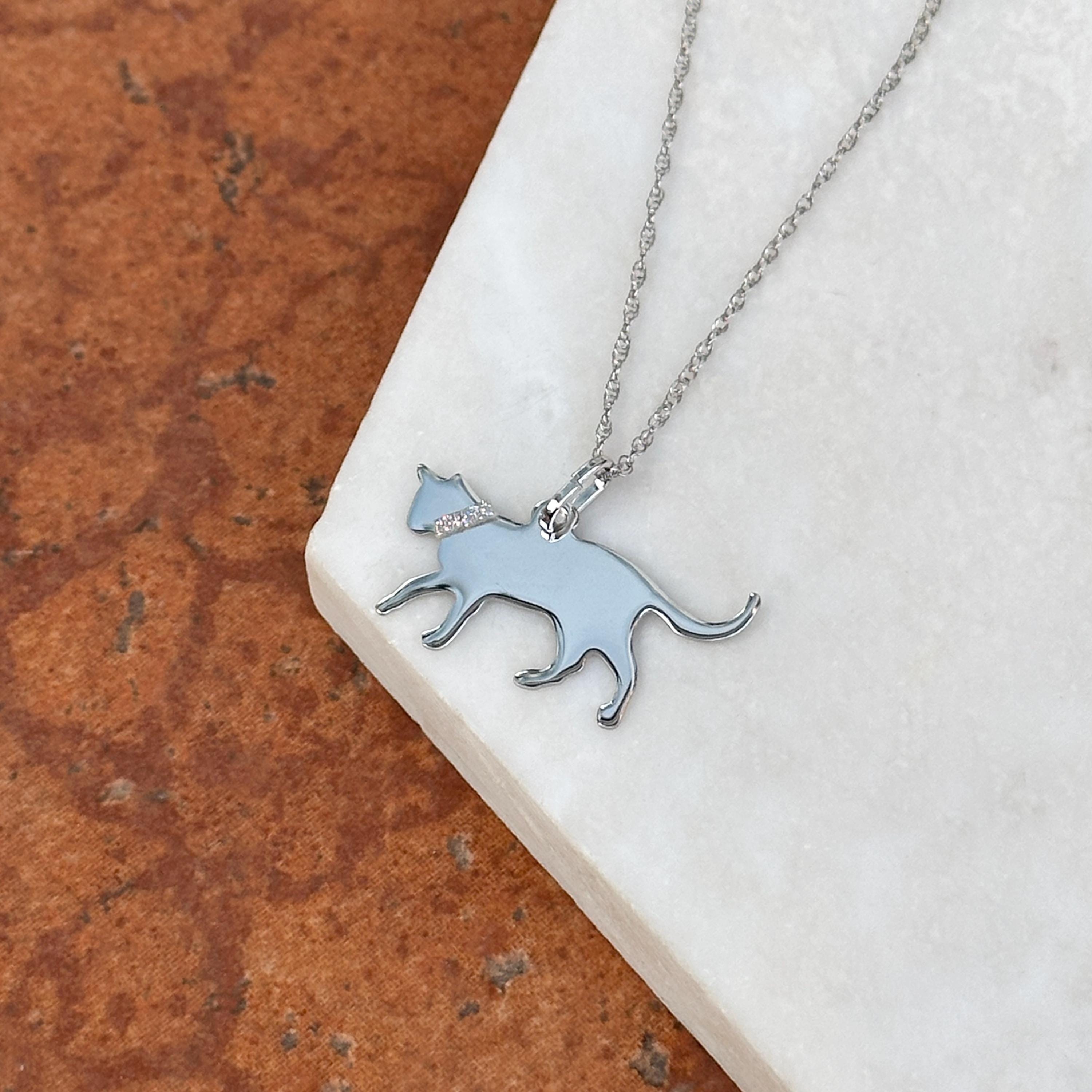 スターリングシルバー うろつく猫 子猫ペンダント チャーム ネックレス