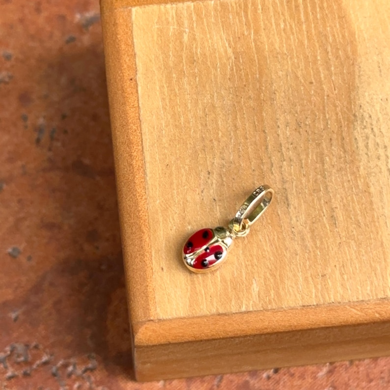 Yellow Card Small 14KT Yellow Gold Enamel Ladybug Pendant Charm Double Sided Red - Etsy ...