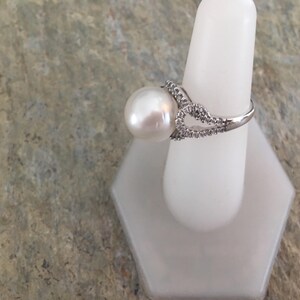 14KT White Gold Pave Diamond & Genuine Paspaley South Sea Pearl Ring image 9