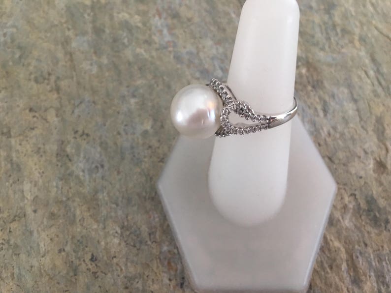 14KT White Gold Pave Diamond & Genuine Paspaley South Sea Pearl Ring image 9