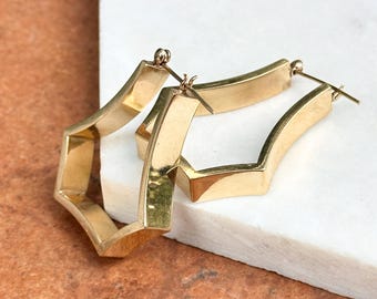 Orecchini a cerchio grandi geometrici quadrati in oro giallo 14 carati vintage