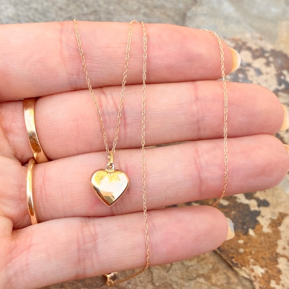 14kt Yellow Gold Shiny 3d Mini Hollow Puffed Heart Pendant Etsy