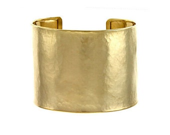 14KT Yellow Gold Hammered Textured Open-Ended Cuff Bangle Bracelet NEW 47 MM