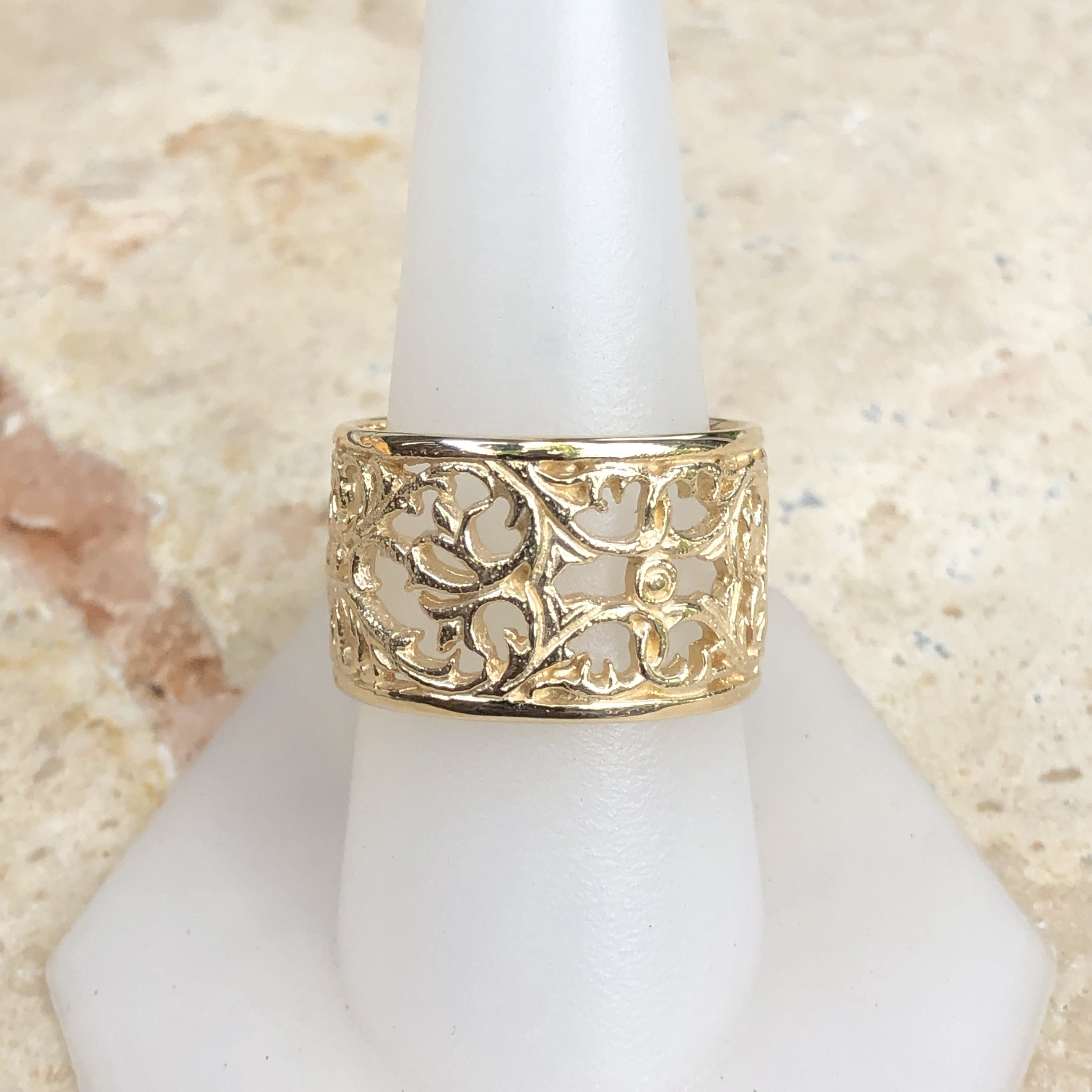 Amazon | 14 KイエローゴールドFilgree Cigar Band Ring (16.3
