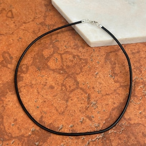 Sterling Silver 2mm Black Leather Cord Necklace Lobster Clasp NEW Choker Lengths 14&quot; or 15&quot;