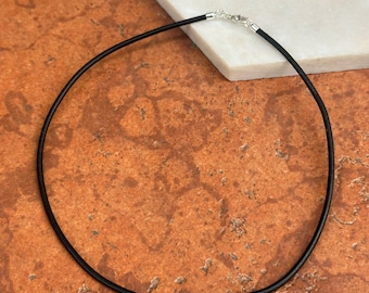 Sterling Silver 2mm Black Leather Cord Necklace Lobster Clasp NEW Choker Lengths 14" or 15"