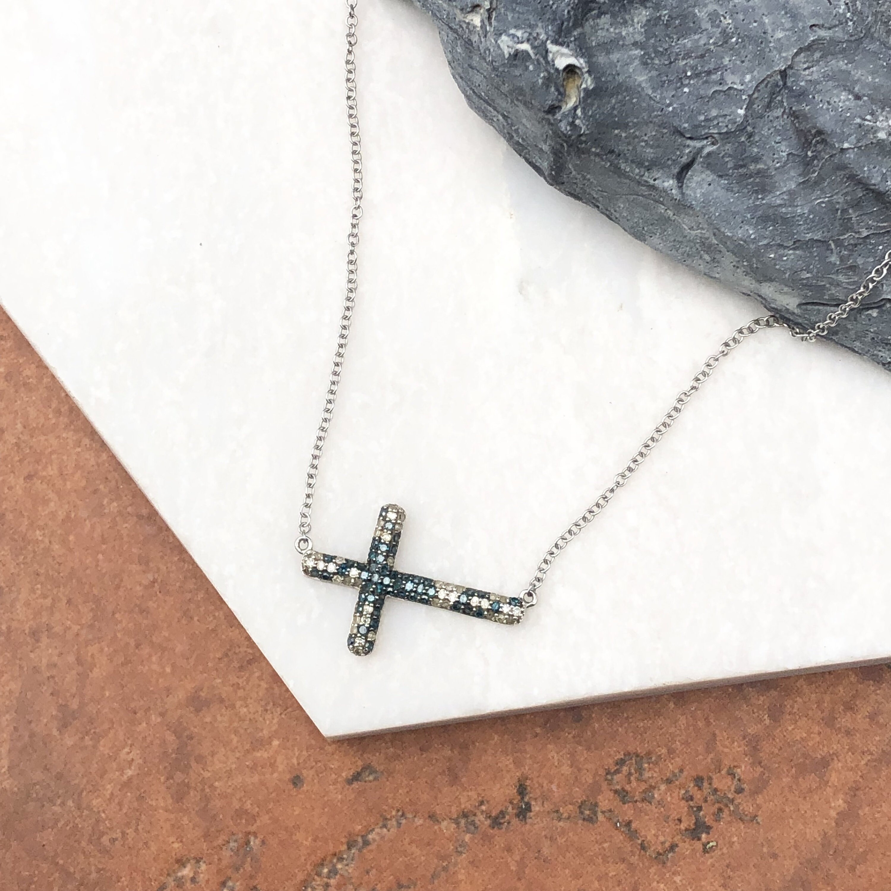 White Diamond Sideways Cross Necklace – Phoenix Roze