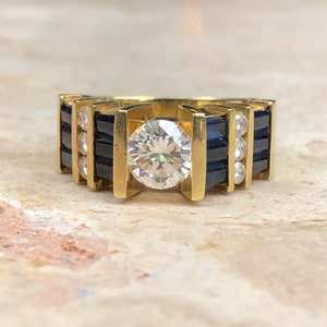 Custom 18KT Yellow Gold Blue Sapphire Diamond Design Channel Set Band Ring NEW