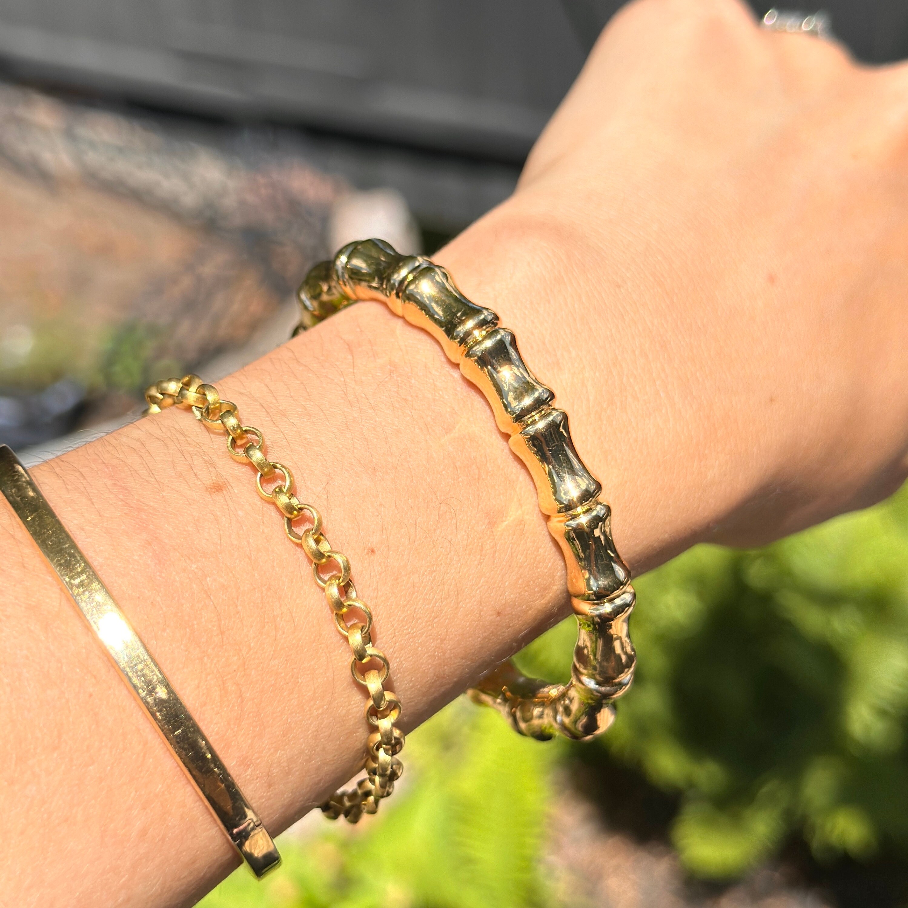 Vintage 14KT Yellow Gold Bamboo Design Style Bangle Bracelet 6.75