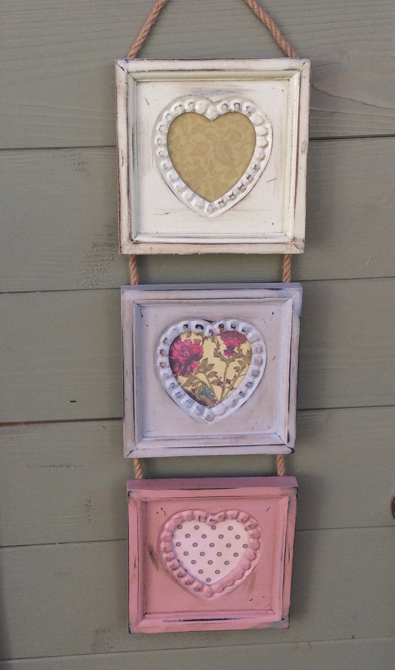Wall Hanging Photo Frame Set With Jute Rope Hanger Colourful Frames Handpainted Square