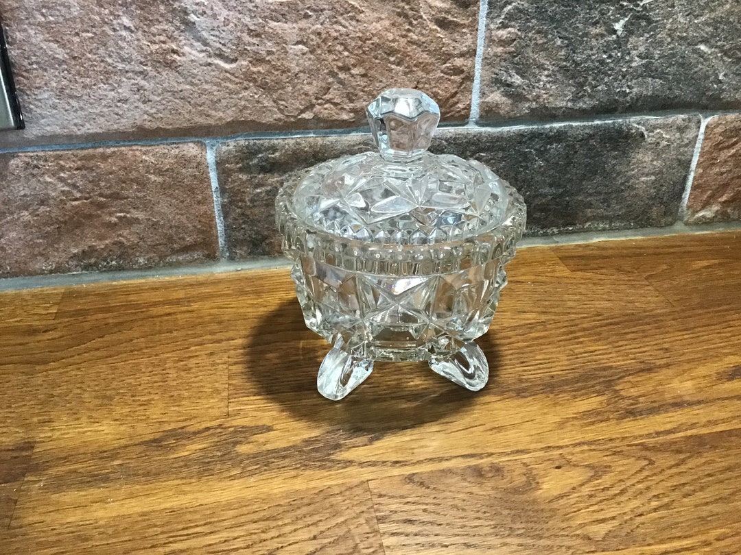Vintage Cut Glass Jar With Lid Footed Candy Dish Storage Etsy
