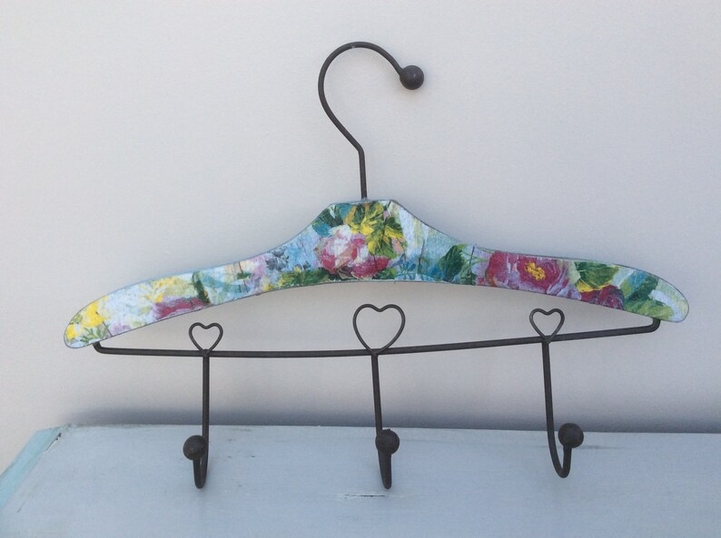 Decorative Coat Hanger With 3 Hooks Decoupaged Clothes Hooks Etsy