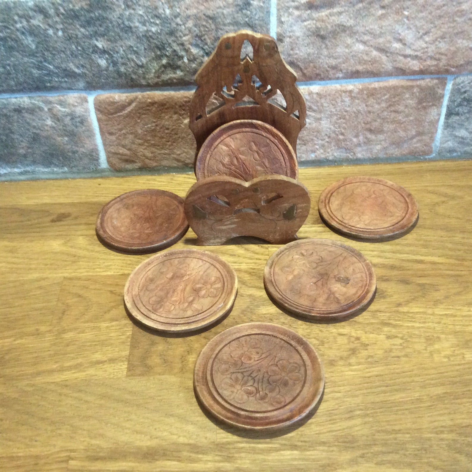 Wood Coasters brass Inlay Vintage Coaster Set With Holder Etsy