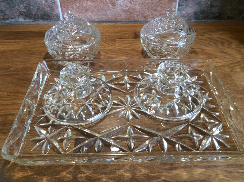Vanity set Art Deco glass vintage vanity set tray Etsy