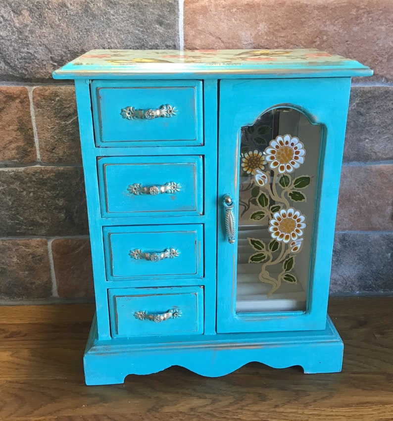 Vintage Jewellery Box Painted Wardrobe Style Vintage Wood Etsy