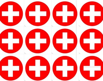 12 X Medical Round Cross Logo Decal , Medical decals,Emergency stickers.