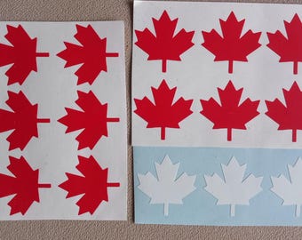 Set of 12 x  Maple leaf vinyl decals/stickers.Canadian maple leaf Decals.
