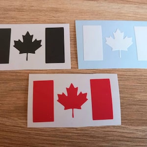 Juego de 3 calcomanías/pegatinas de vinilo con la bandera canadiense. Calcomanía de hoja de arce.