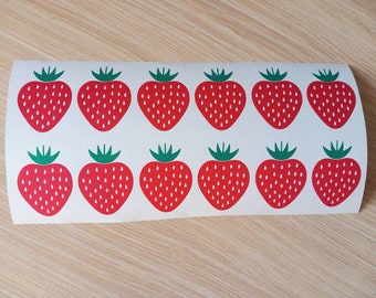 Set of 12 x Strawberry vinyl decals/stickers.Berry decals.