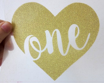 Glitter 'ONE' Heart Iron On Decal - DIY Birthday Shirt