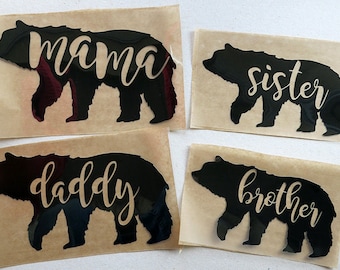 DIY iron on Bear Family decals,mama bear,baby bear,papa bear,sister bear,brother bear.