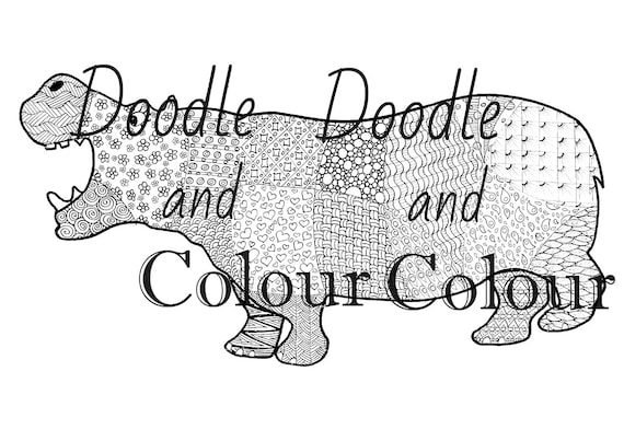 Hippo Adult Colouring Page Instant Download Printable Etsy