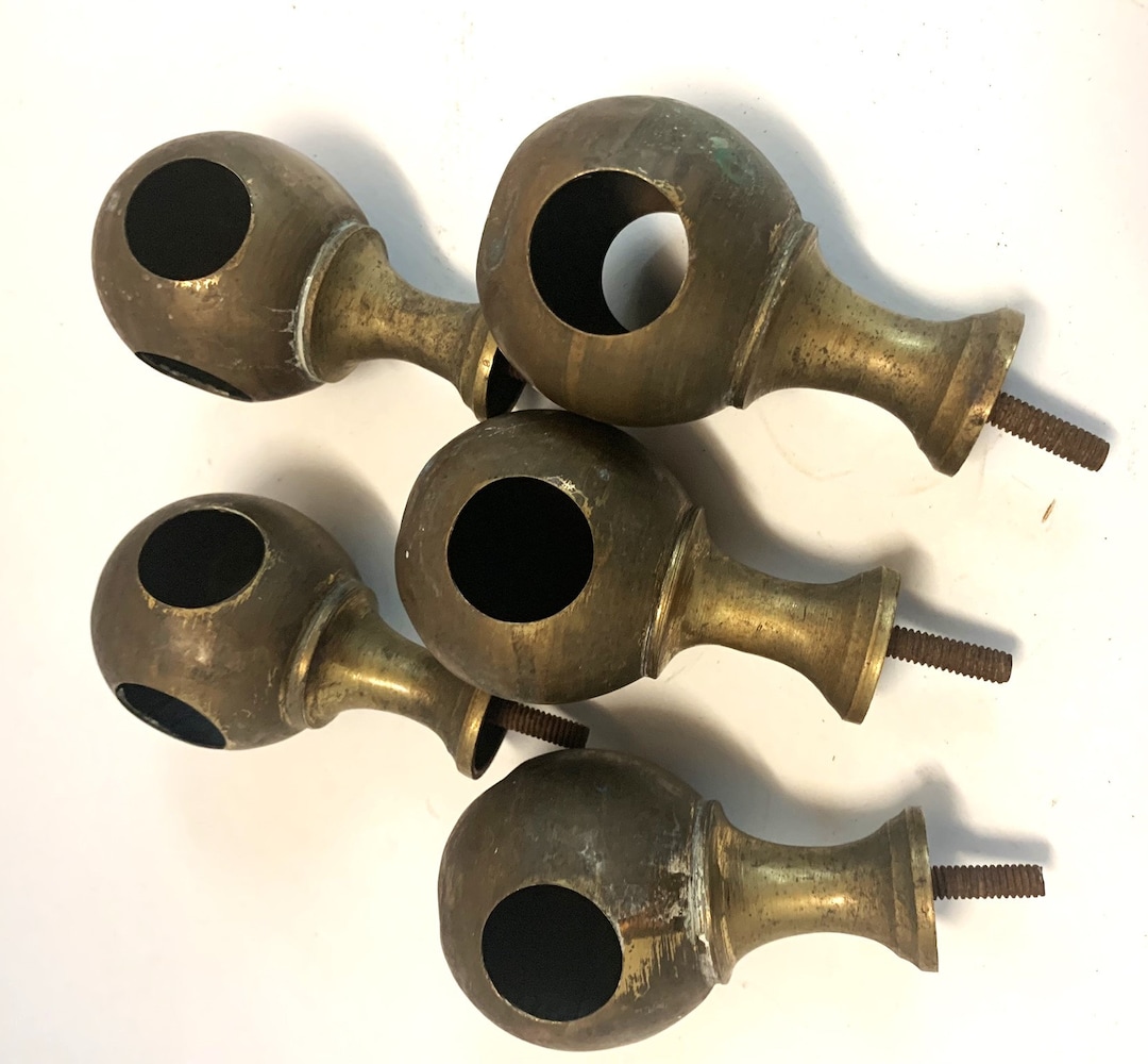 5 Antique Brass Bed Post Finials Cannonball 3 1/2 Tall Salvaged