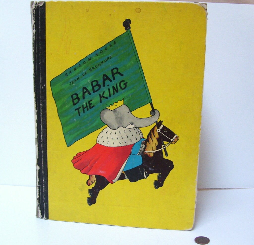 1963 Babar The King Hard Cover Large Book Jean de Brunhoff Vintage