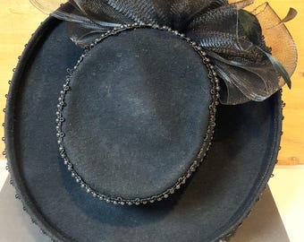 Melosoie Womens Vintage Black Wool Wide Roll Brim Hat Retro  display picture 2