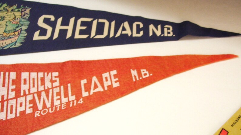 Hopewell Rock Port Aux Basques 1950s Lot of 5 Vintage Felt Pennants Eastern Canada Travel Souvenir Cabot Trail