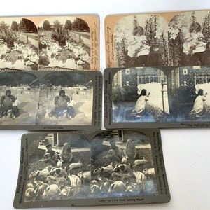 5 cartes pour stéréoscopes Stereoview pour enfants de l'époque victorienne, 1896-1901 - Keystone View Company