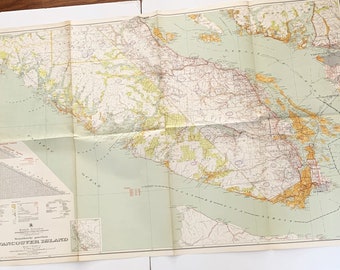 1956 Map of Vancouver Island Southerly Portion BC Canada 42" x 28" Vintage Wall Decor Frameable