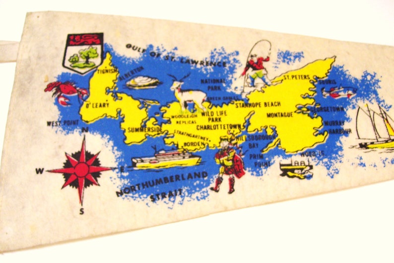 Hopewell Rock Port Aux Basques 1950s Lot of 5 Vintage Felt Pennants Eastern Canada Travel Souvenir Cabot Trail