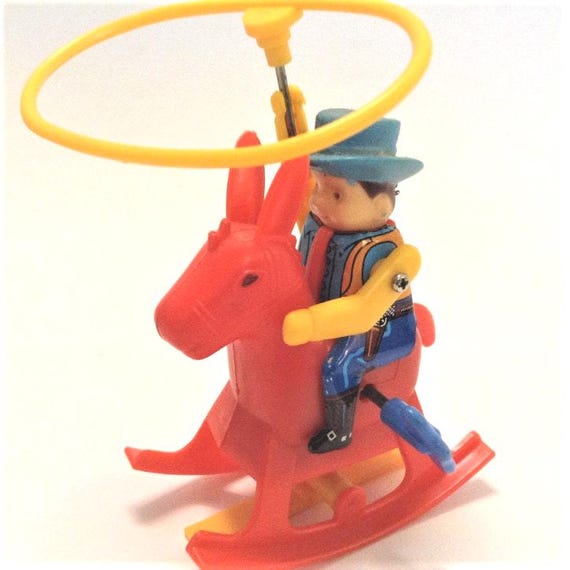 Jouet Ancien Cow-boys à Cheval - Mécanique à Remontoir - Tôle - Vintage Hong Kong