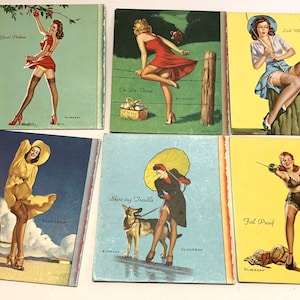 Vintage Gil Elvgren Pin-up Blotter Art Cards - Lot of 6 Girls