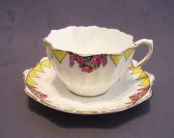 Paragon Tea Cup and Saucer Art Deco Yellow and White Fine Bone China -  Vintage Tea Party
