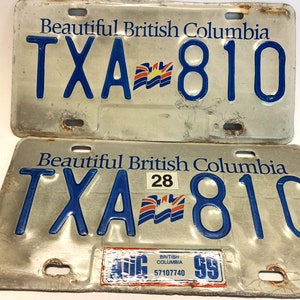 1999 British Columbia License Plates: TXA 810, BC Flag Pair