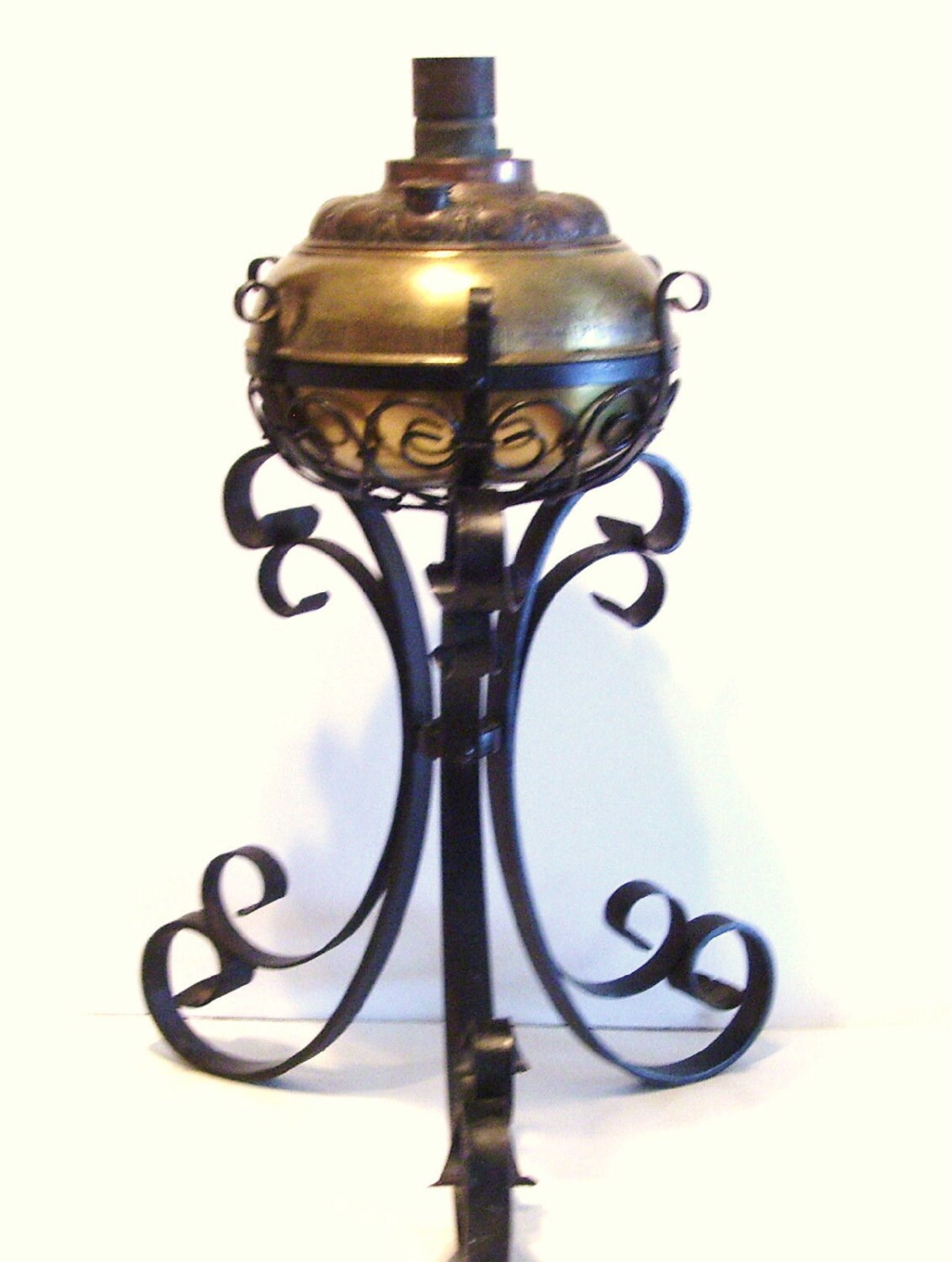 Meriden Tall Oil Lamp Base Iron and Brass Antique Victorian Etsy
