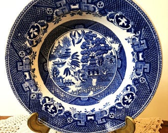 Antique Blue Willow Bowl Ruwaha Earthenware -  France  - 8 3/4" W x 1 1/2" High
