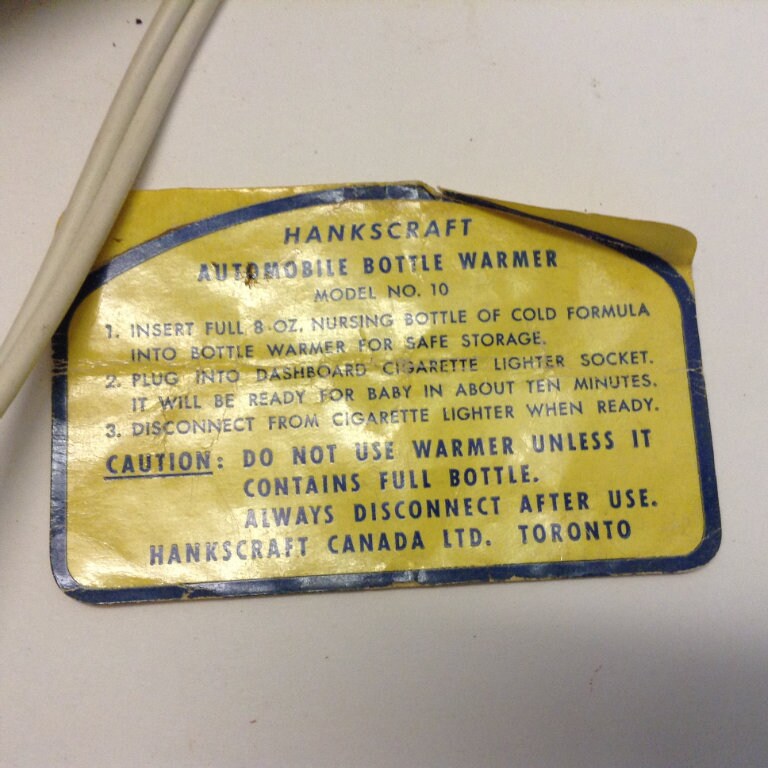 Vintage 1950s Hankscraft Automobile Bottle Warmer - Movie Prop