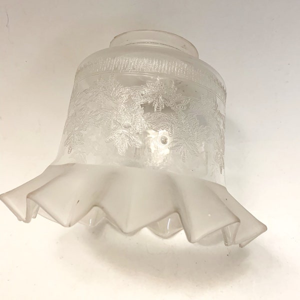 Vintage Etched Frosted Glass Shade with Ruffled Edge - 2 1/4 Inch Fitter