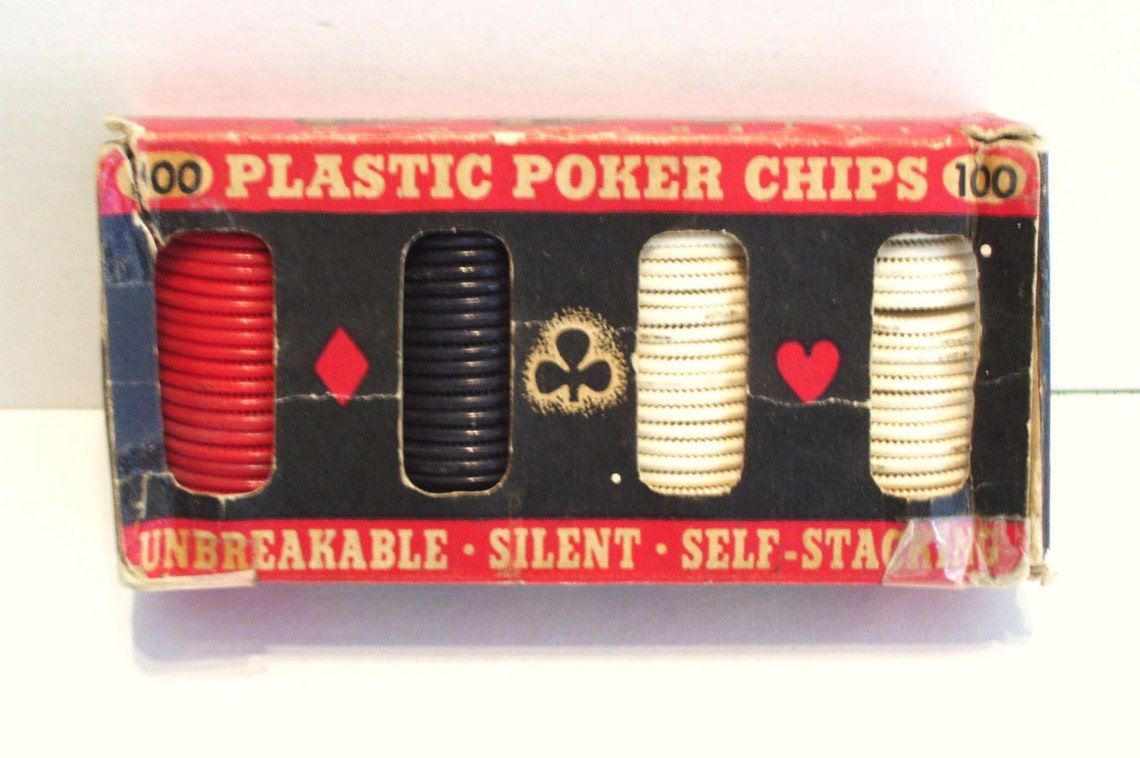 Vintage 100 Plastic Poker Chips Used Crafts Games Original Box Etsy