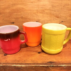 1950s Vintage 3 Stackable Fire King & Federal Anchor Hocking Mugs - U.S.A.