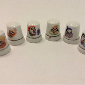 Lot of 6 Vintage Collectible Clown Thimbles Porcelain