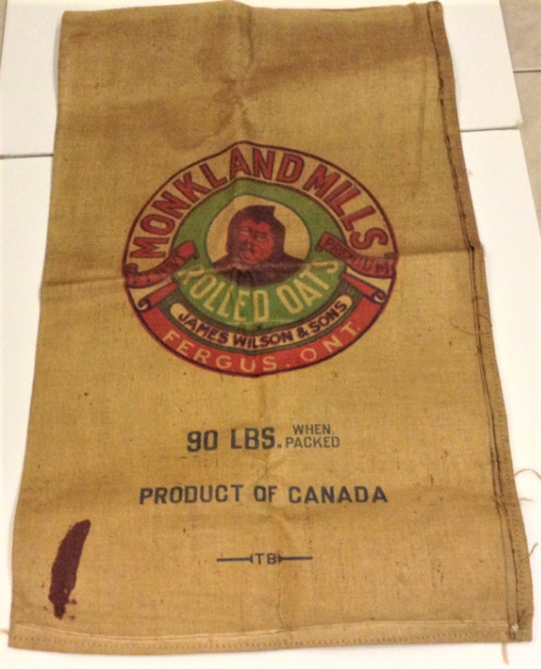 Vintage Burlap Sack Monkland Mills Fergus Ontario Canada Stiff Etsy
